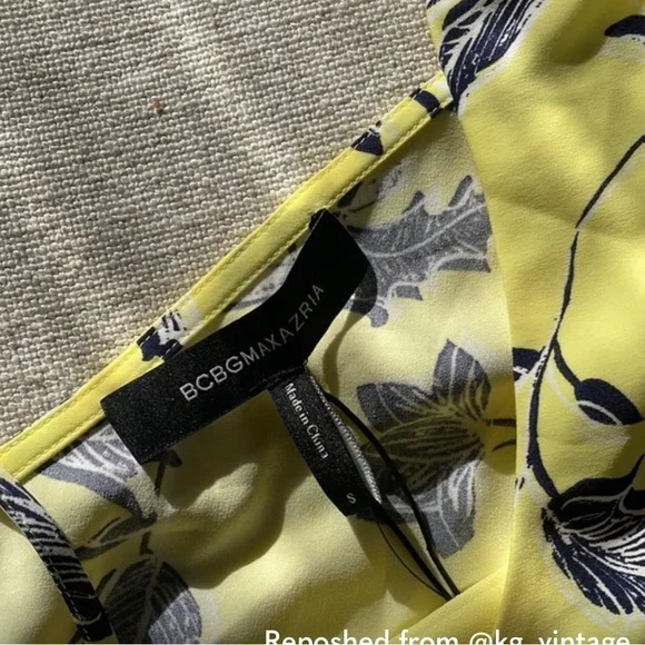 BCBG MAX AZRIA NWT Yellow BlCk Floral Printed Silky Tank Top Camisole SZ S - Picture 3 of 5